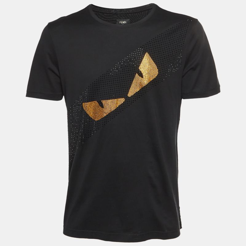 Fendi Black Bag Bugs Monster Eye Embellished Jersey T-Shirt L